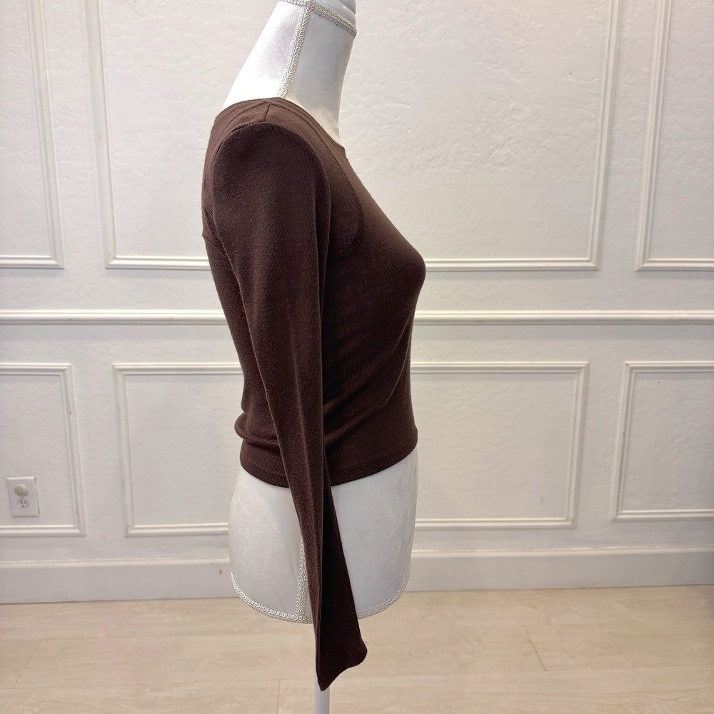 PacSun Y2K Clean Girl Basic Layering Long Sleeve Top Women S Brown EST.PAC 1980 - Picture 6 of 8